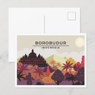 Borobudur Magelang Indonesia travel illustration Postcard