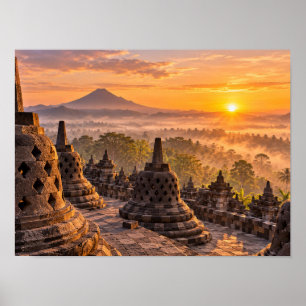 Borobudur Temple Stupas at Sunrise Poster