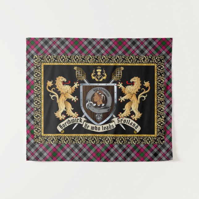 Borthwick Clan Badge & Motto w/Lions  Tapestry (Front (Horizontal))