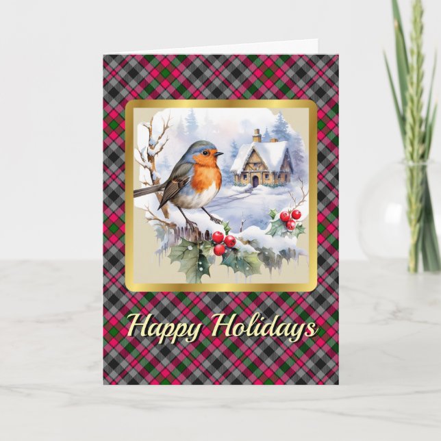 Borthwick Crest & Tartan w/Robin Personalised  Card (Front)