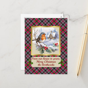 Borthwick Crest & Tartan w/Robin Personalised   Holiday Postcard