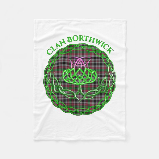Borthwick Scottish Tartan Celtic Thistle Fleece Blanket (Front)