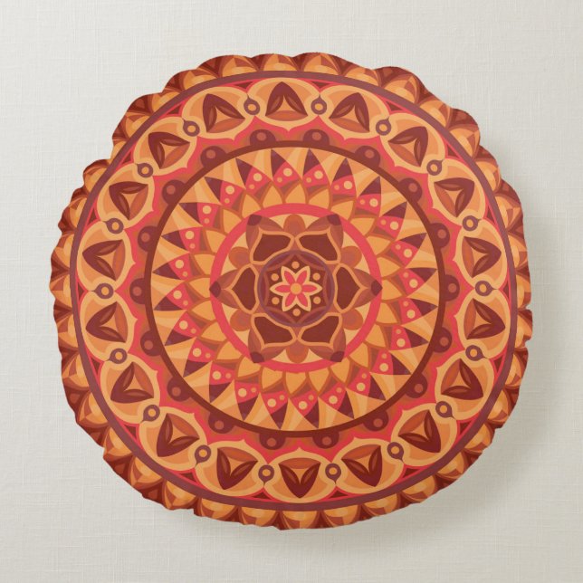 Borwn Base Mandala Round Pillow (Front)