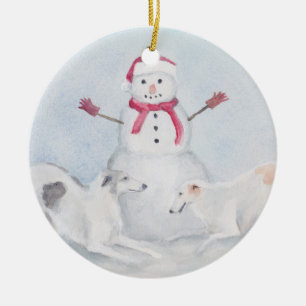 Borzoi and Snowman Dog Art Ornament