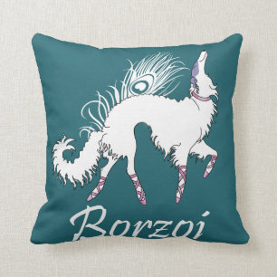 Borzoi Ballet White-Teal Pillow