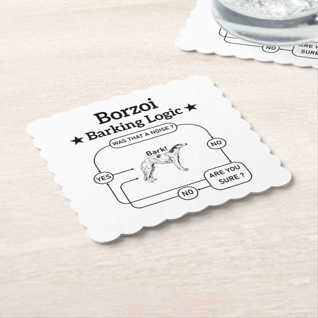 Borzoi Barking Logic Funny Dog Owner Sarcastic Paper Coaster (Angled)