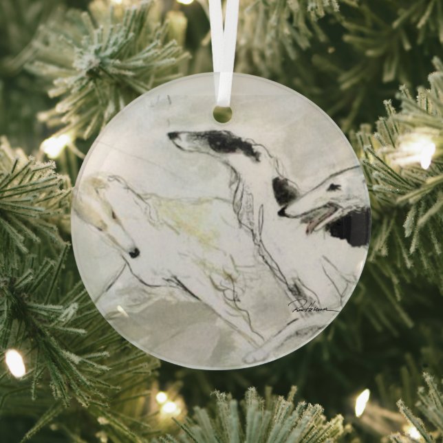 Borzoi by Hevener Glass Ornament (Insitu)