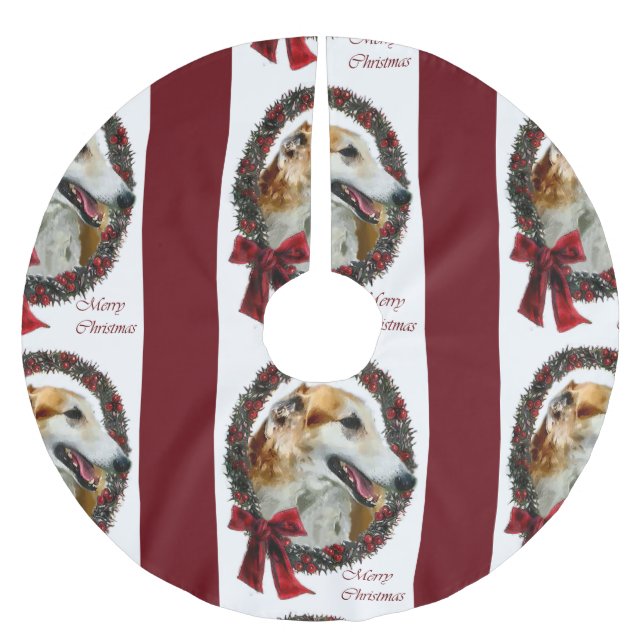 Borzoi Christmas Brushed Polyester Tree Skirt (Front)