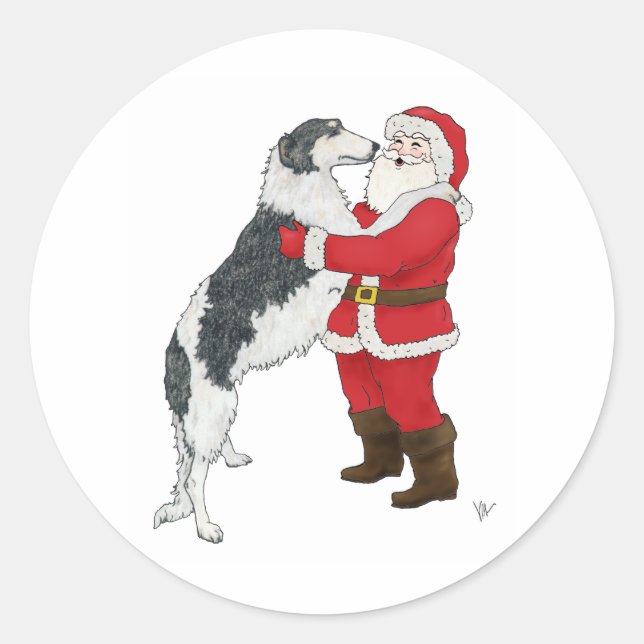 Borzoi Christmas Greeting Classic Round Sticker (Front)