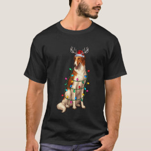 Borzoi Christmas Lights Santa Hat Reindeer Pajama T-Shirt