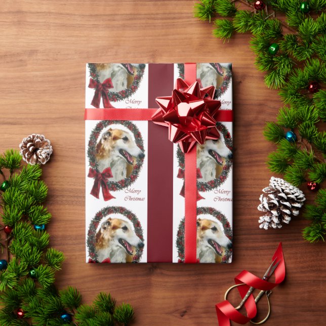 Borzoi Christmas Wreath Wrapping Paper (Holiday Gift)