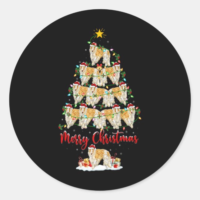 Borzoi Dog Christmas Tree Lights Borzoi Xmas T Shi Classic Round Sticker (Front)