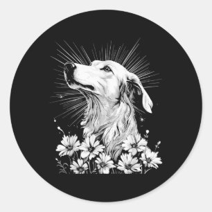 Borzoi Dog Lover Retro Style Tattoo _1 Classic Round Sticker