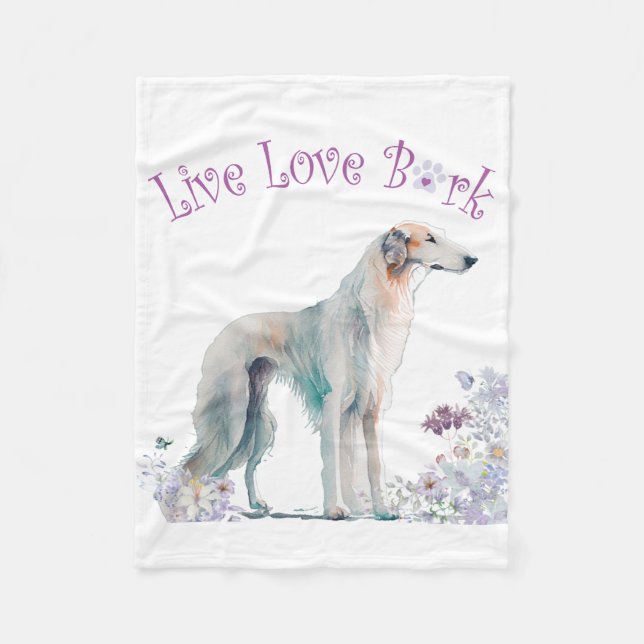 Borzoi Dog Mum Floral Fleece Blanket (Front)