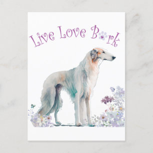 Borzoi Dog Mum Floral Postcard