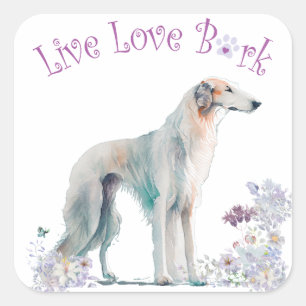 Borzoi Dog Mum Floral Square Sticker