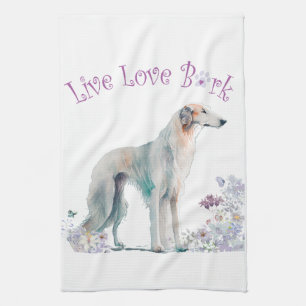 Borzoi Dog Mum Floral Tea Towel