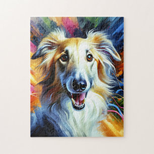 Borzoi Dog Portrait Acrylic Art Print Dog Lover Jigsaw Puzzle