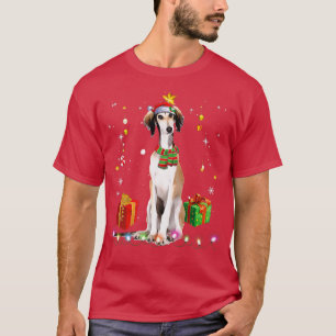 Borzoi Dog Santa Funny Christmas Tree Lights Xmas T-Shirt