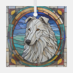 Borzoi Dog "Stained Glass" Glass Tree Decoration