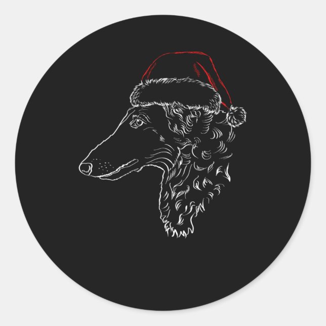 Borzoi Dog wit Santa Hat Classic Round Sticker (Front)