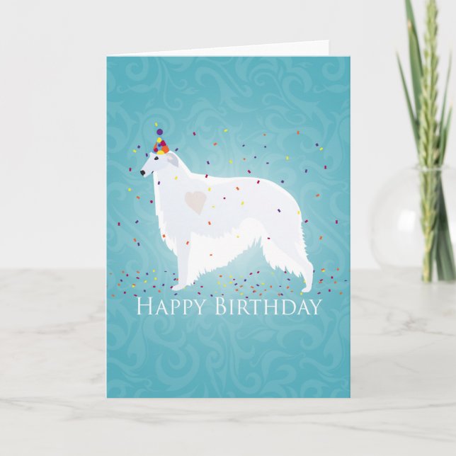 Borzoi Happy Birthday Design Card (Front)