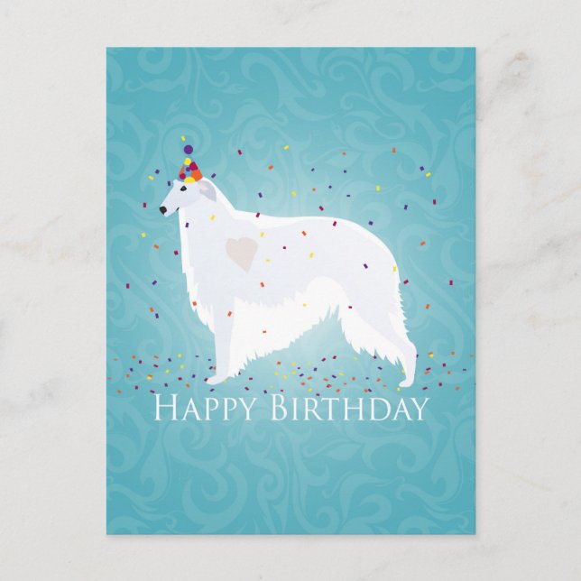 Borzoi Happy Birthday Design Postcard (Front)