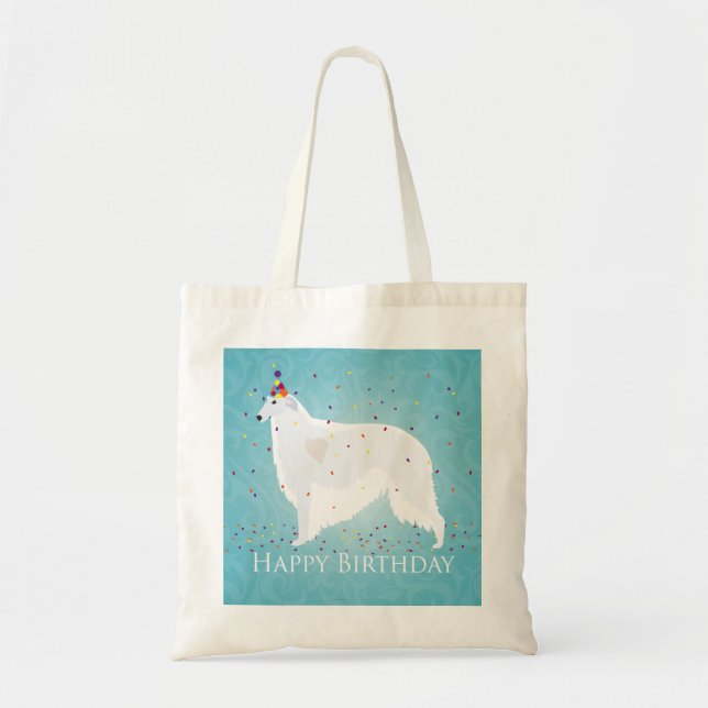 Borzoi Happy Birthday Design Tote Bag (Front)