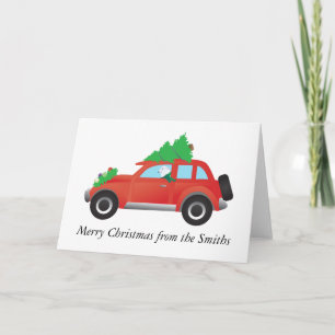 Borzoi hound dog driving car w/ Christmas tree Holiday Card