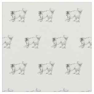 Borzoi Ink Sketch Dog Art Animal Fabric