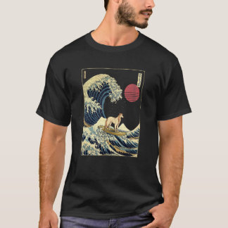 Borzoi Japanese Kanagawa Wave Funny Surf Dog T-Shirt