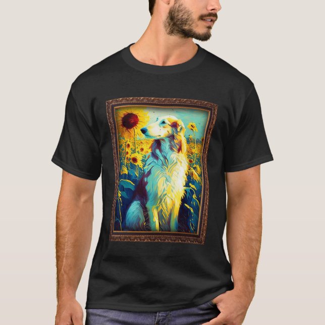 Borzoi Painting Sunflower Flower Mom Women Floral  T-Shirt (Front)