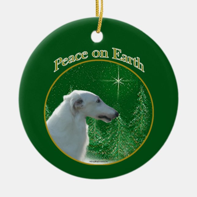 Borzoi Peace Ceramic Tree Decoration (Front)