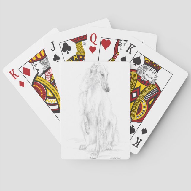 Borzoi Pencil Drawing Dog Art Playing Cards (Back)