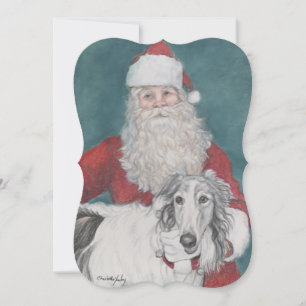 Borzoi & Santa Dog Art Christmas Card