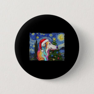 Borzoi Santa Hat Christmas Starry Night Dog Art Pa 6 Cm Round Badge