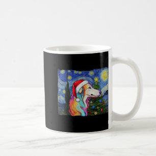 Borzoi Santa Hat Christmas Starry Night Dog Art Pa Coffee Mug