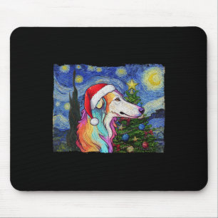 Borzoi Santa Hat Christmas Starry Night Dog Art Pa Mouse Mat
