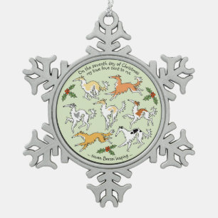 Borzoi Seventh Day of Christmas Snowflake Pewter Christmas Ornament