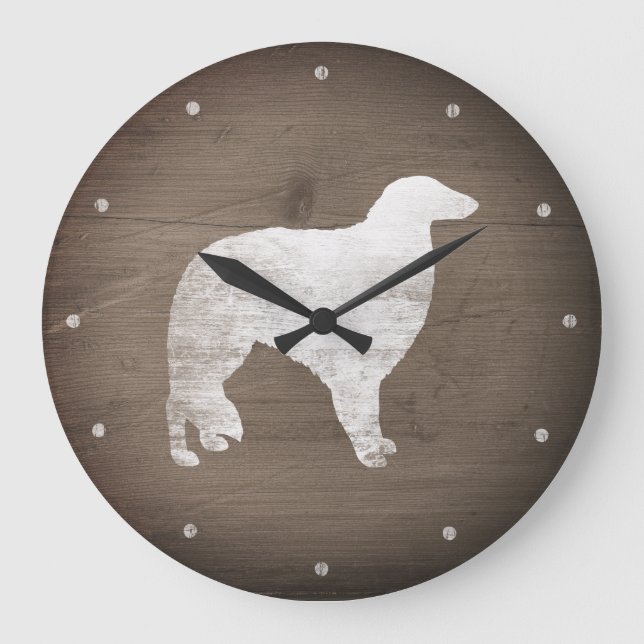 Borzoi Silhouette Rustic Style Large Clock (Front)