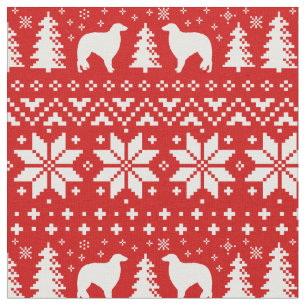 Borzoi Silhouettes Christmas Pattern Red Fabric