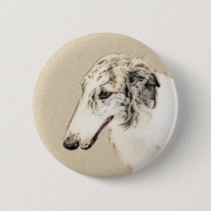 Borzoi (Silver Brindle) Painting Original Dog Art 6 Cm Round Badge
