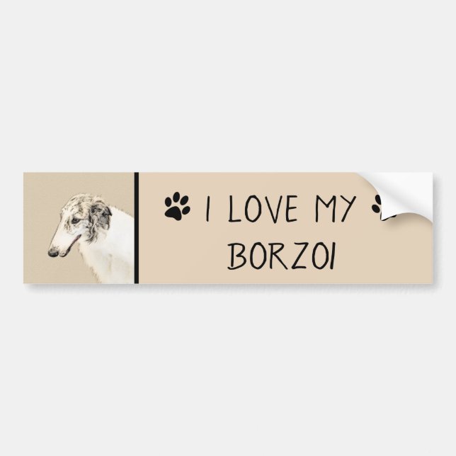 Borzoi (Silver Brindle) Painting Original Dog Art Bumper Sticker (Front)