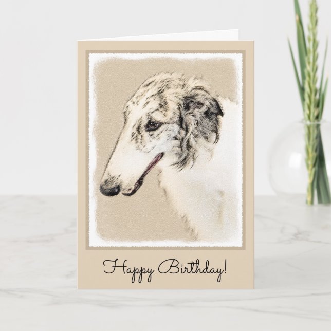 Borzoi (Silver Brindle) Painting Original Dog Art Card (Front)