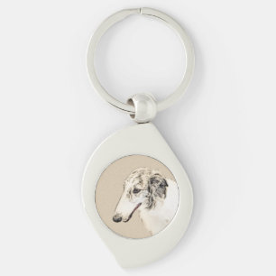 Borzoi (Silver Brindle) Painting Original Dog Art Key Ring