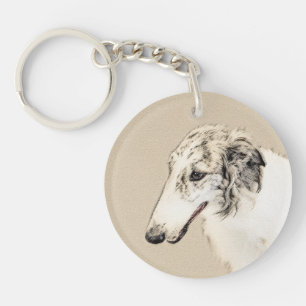Borzoi (Silver Brindle) Painting Original Dog Art Key Ring