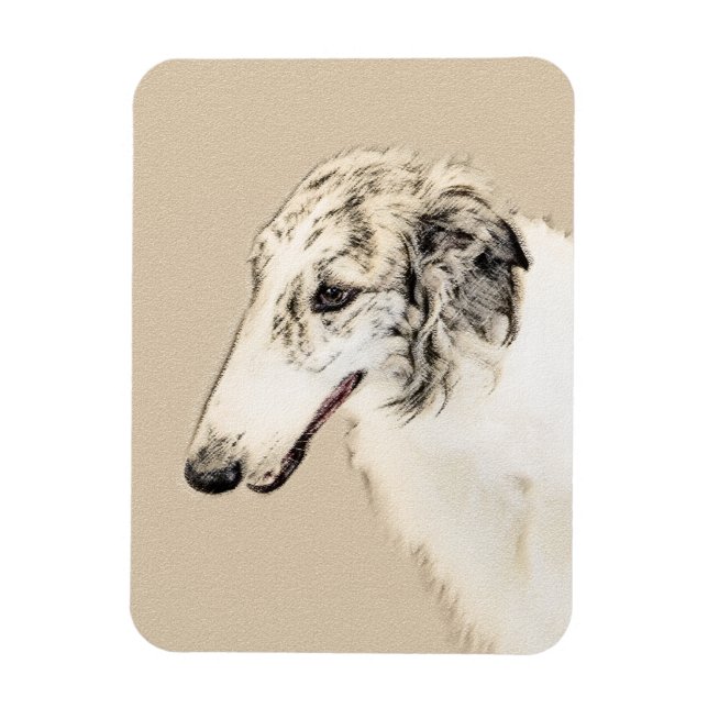 Borzoi (Silver Brindle) Painting Original Dog Art Magnet (Vertical)