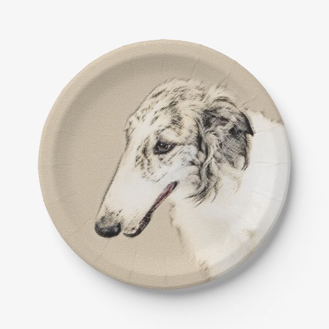 Borzoi (Silver Brindle) Painting Original Dog Art Paper Plate (Front)