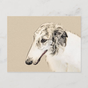 Borzoi (Silver Brindle) Painting Original Dog Art Postcard