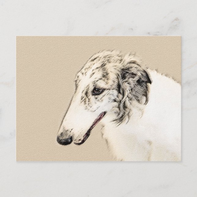 Borzoi (Silver Brindle) Painting Original Dog Art Postcard (Front)